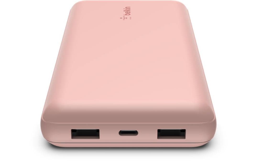Belkin Powerbank 20000 mAh, 1× USB-C, 2× USB-A, für Smartphones, Tablets, Rosa