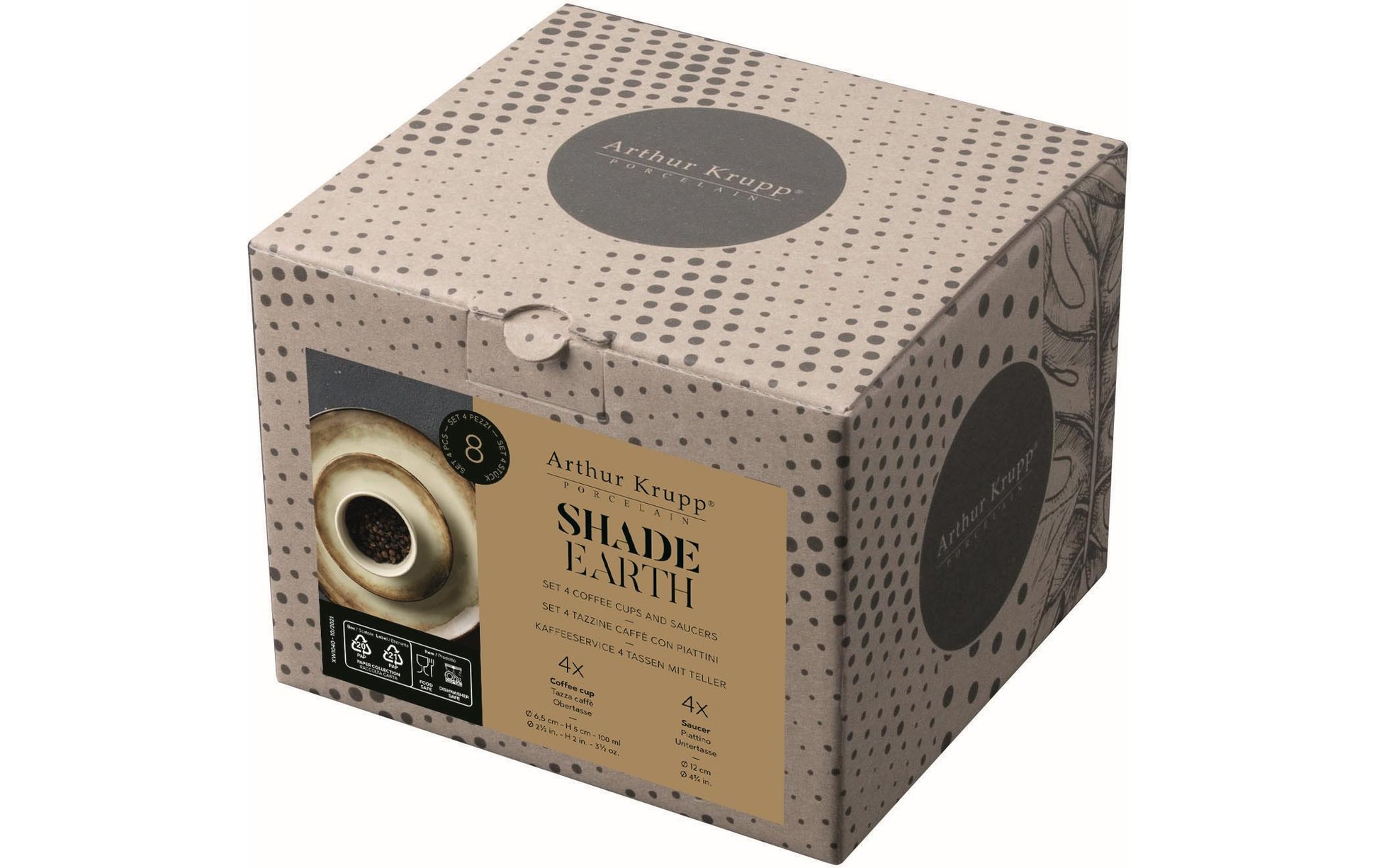 Arthur Krupp Espressotasse Shade – Set 8-teilig, 100 ml, Porzellan, mit Unterteller, spülmaschinenfest