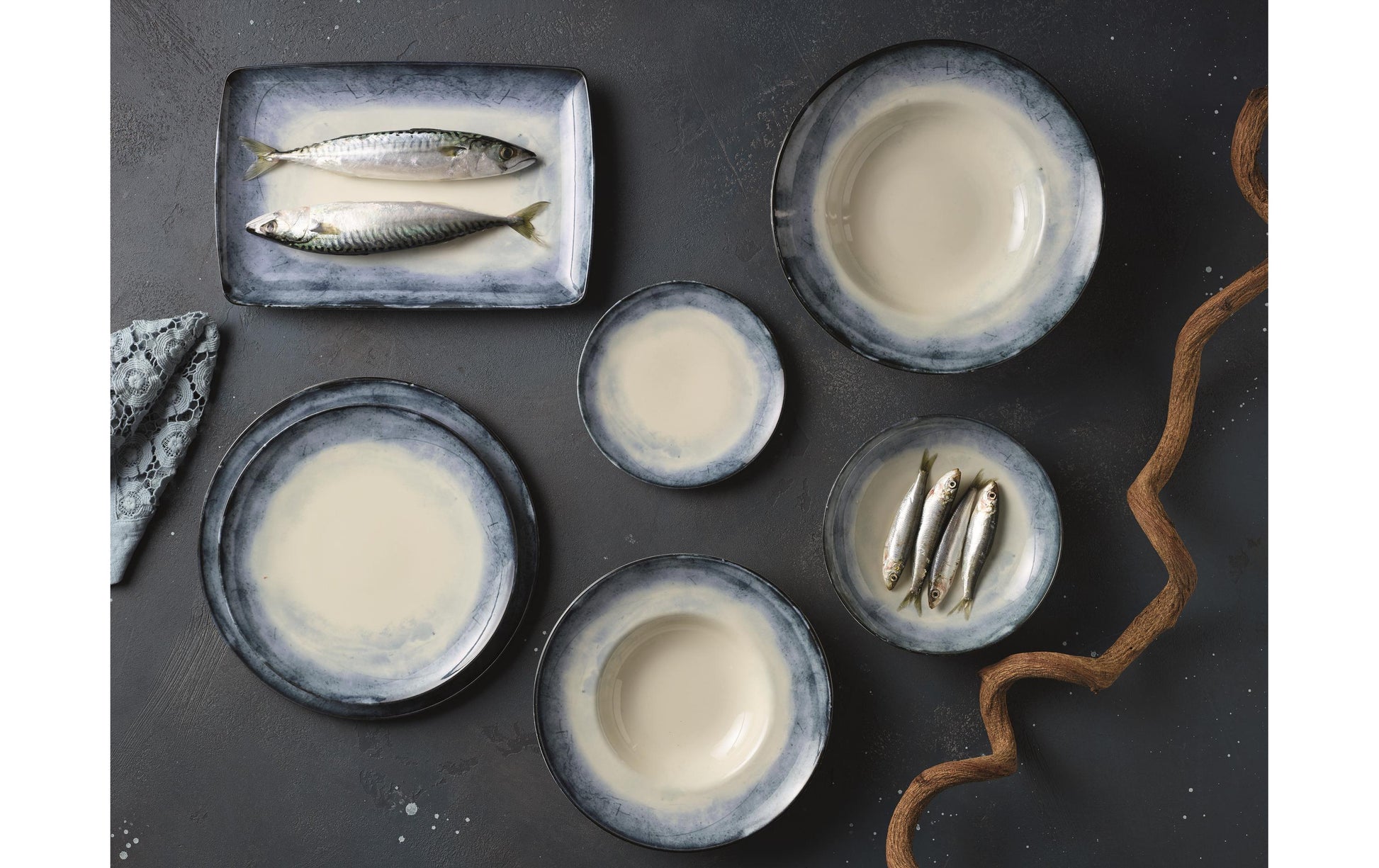 Arthur Krupp Pastateller Shade – 4er Set, Ø 27,0 cm, Porzellan, Blau/Weiss, spülmaschinenfest