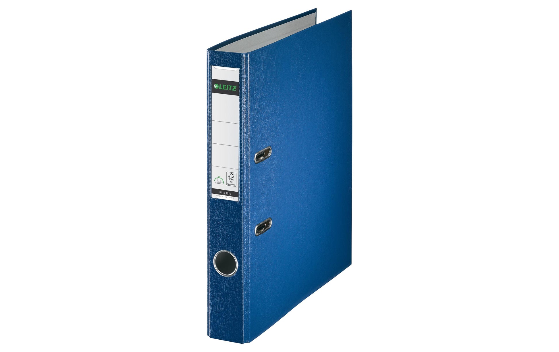 Leitz Ordner – A4 Hochformat – 2-Ring Hebelmechanik, Rücken 52 mm – Blau, mit Griffloch, mit Raumsparösen, FSC
