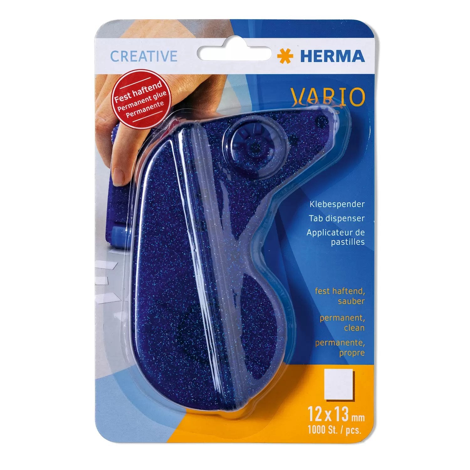 HERMA Vario Haftpunkte permanent – 12 × 13 mm, 1'000 Stk., blau, für Papier, Fotos, Dokumente