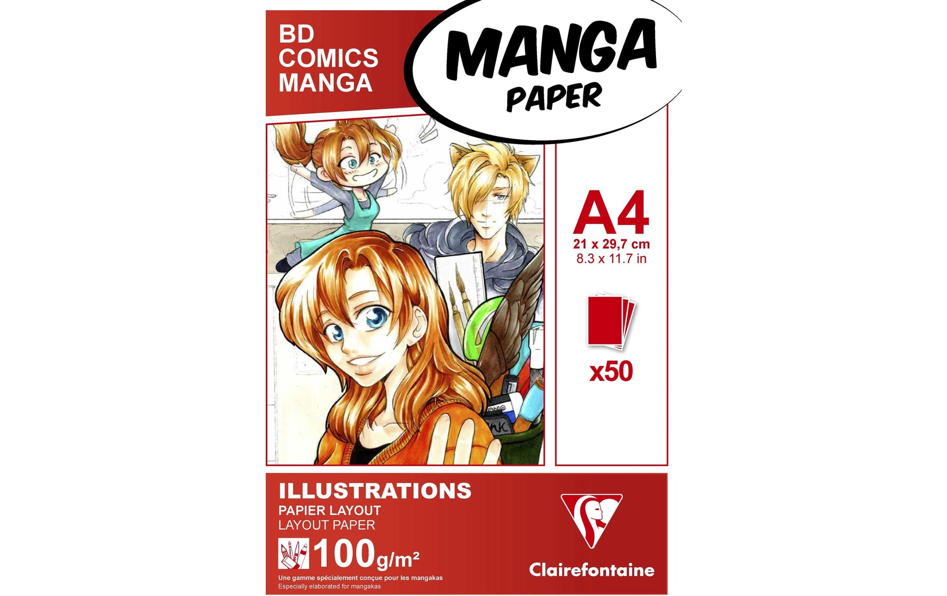Clairefontaine Skizzenblock MANGA ILLUSTRATIONS – A4 – 100 g/m² – 50 Blatt – für Tinte & Tusche