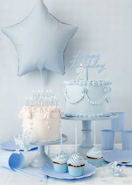 PartyDeco Geburtstagskerzen – Blau – 14 cm – 12 Stk