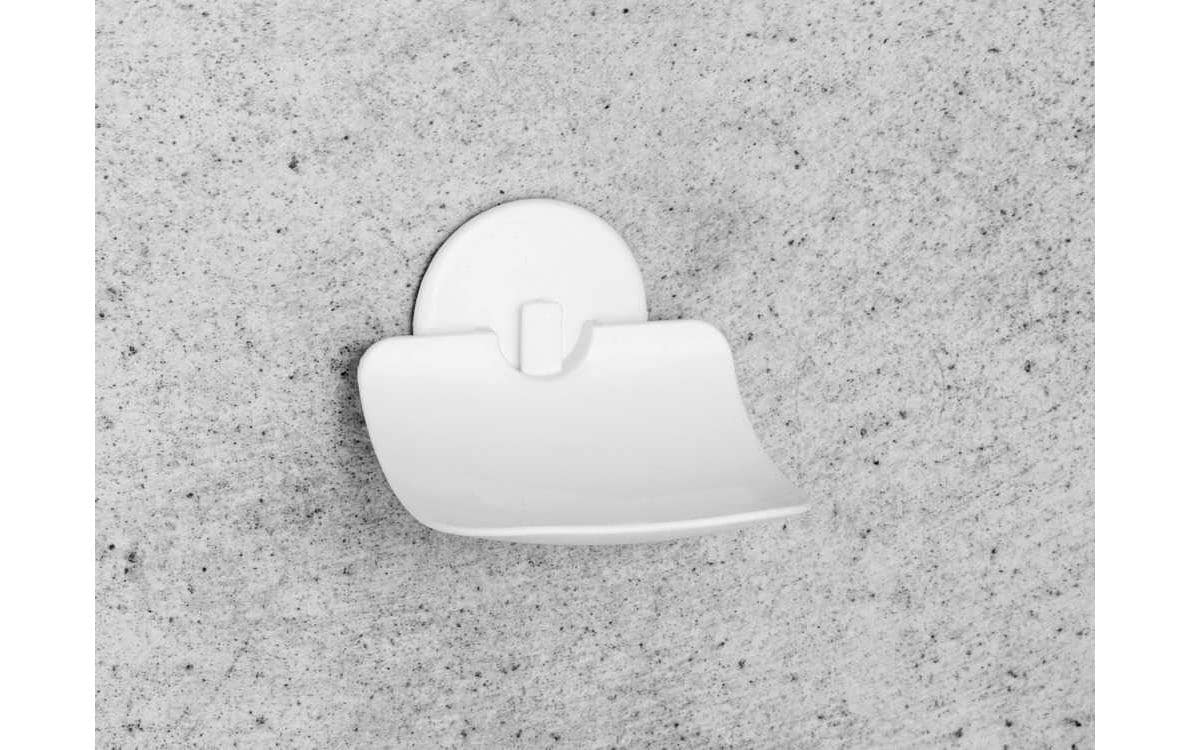 WENKO Seifenhalter (Wand) Sora – Kunststoff, Wandmontiert, 11,5×10,5×8 cm, Weiss