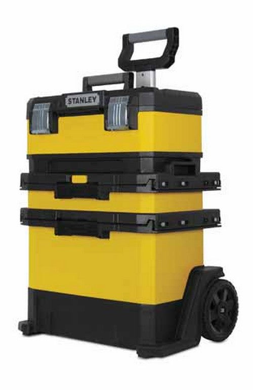Stanley Werkzeugkasten, 390 × 570 × 730 mm, Kunststoff, schwarz, mit 2 Rollen, Sperre, Scharnierdeckel