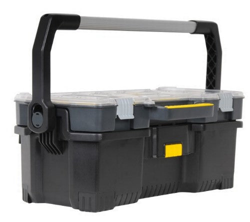 Stanley Werkzeugbox – mit Organizeraufsatz, abschliessbar, schwarz/transparent, B 670 × H 323 × T 251 mm