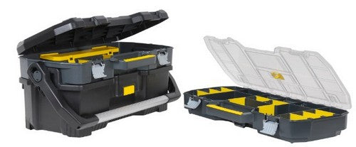Stanley Werkzeugbox – mit Organizeraufsatz, abschliessbar, schwarz/transparent, B 670 × H 323 × T 251 mm