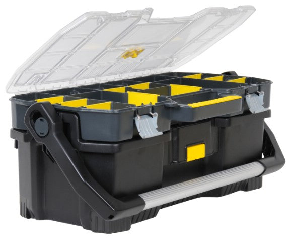 Stanley STST1-70317 Werkzeugbox – mit Metallgriff, 2 Behälter, schwarz, Kunststoff, B 560 × H 320 × T 250 mm