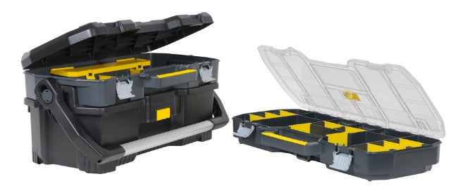 Stanley STST1-70317 Werkzeugbox – mit Metallgriff, 2 Behälter, schwarz, Kunststoff, B 560 × H 320 × T 250 mm