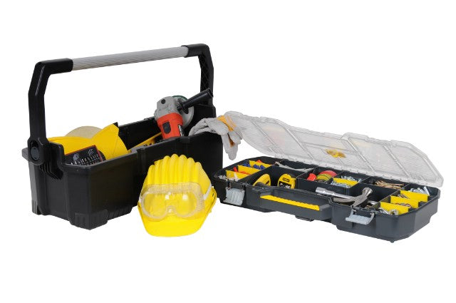 Stanley STST1-70317 Werkzeugbox – mit Metallgriff, 2 Behälter, schwarz, Kunststoff, B 560 × H 320 × T 250 mm