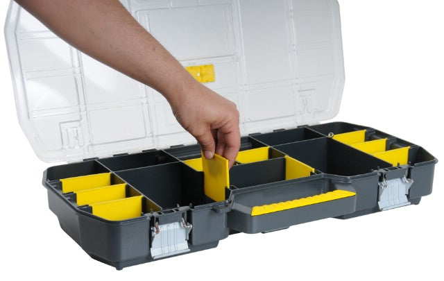 Stanley STST1-70317 Werkzeugbox – mit Metallgriff, 2 Behälter, schwarz, Kunststoff, B 560 × H 320 × T 250 mm