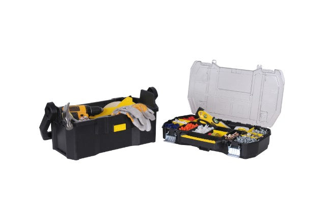 Stanley STST1-70317 Werkzeugbox – mit Metallgriff, 2 Behälter, schwarz, Kunststoff, B 560 × H 320 × T 250 mm