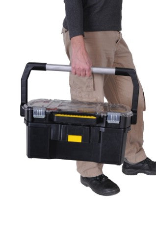 Stanley STST1-70317 Werkzeugbox – mit Metallgriff, 2 Behälter, schwarz, Kunststoff, B 560 × H 320 × T 250 mm