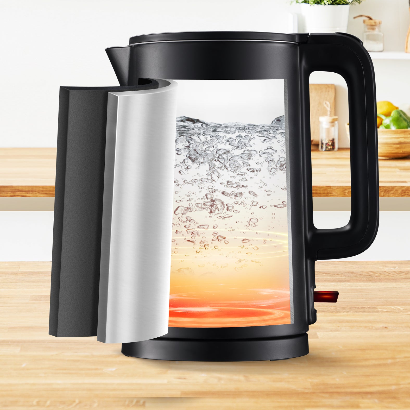 Tefal Wasserkocher Thermo Protect KO1408 – 1,5 l, Kunststoff, Warmhalten, 1500 W, Schwarz, 360°-Sockel