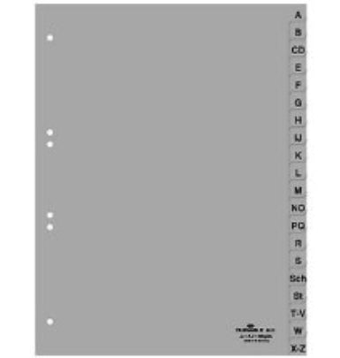 Durable Register A4 überbreit hoch – alphabetisch A–Z, 20 Taben, PP grau