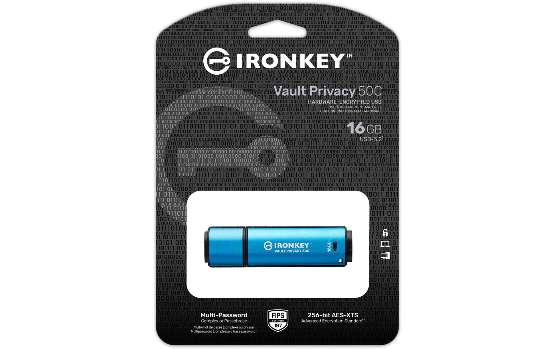 Kingston Technology Kingston IronKey Vault P 50C USB-Stick – 16 GB, USB-C, AES-256, FIPS 197