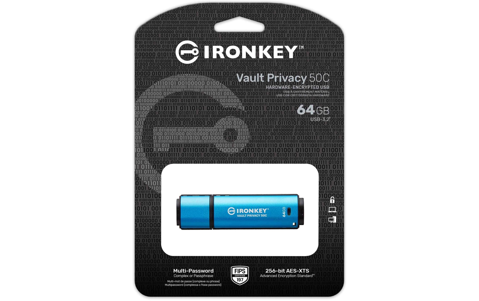 Kingston Technology Kingston IronKey Vault P50C USB-Stick – 64 GB, USB-C, AES-256, FIPS 197