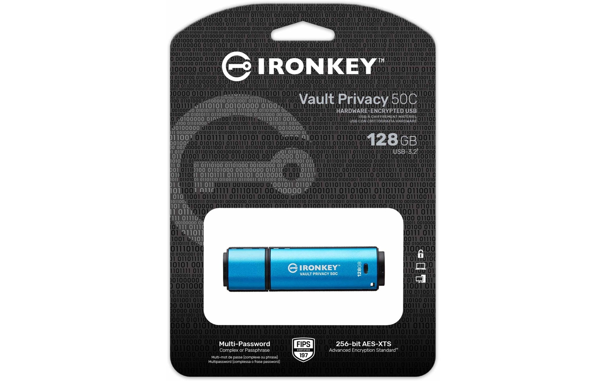 Kingston Technology Kingston IronKey Vault P50C USB-Stick – 128 GB, USB-C, AES-256, FIPS 197