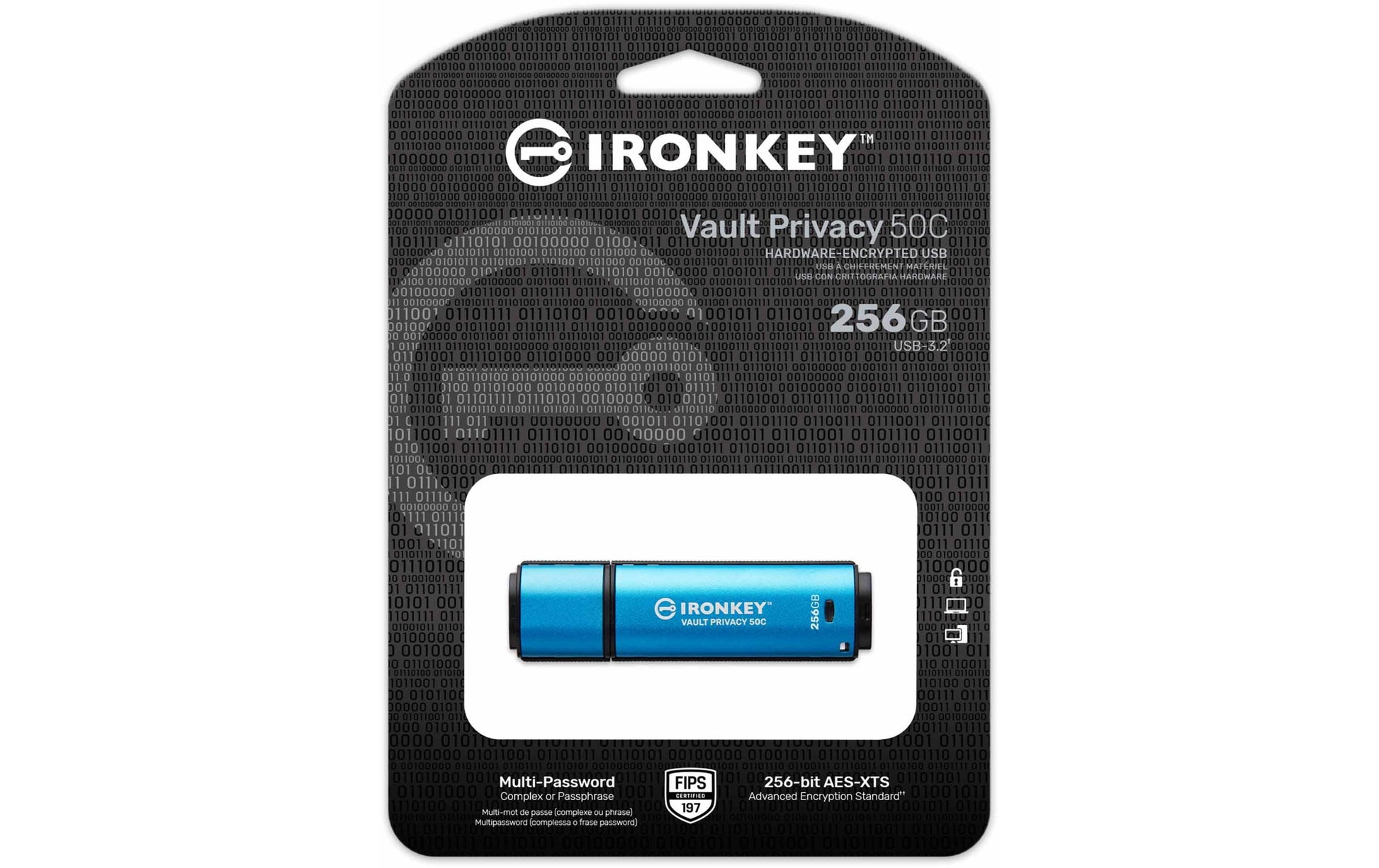 Kingston Technology Kingston IronKey Vault P 50C USB-Stick – 256 GB, USB-C, AES-256 (FIPS 197) verschlüsselt
