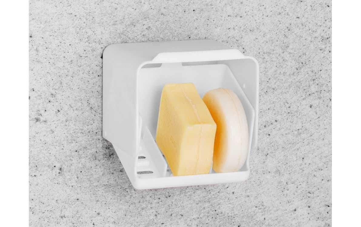 WENKO Seifenhalter Sarno – Kunststoff, Wandmontiert, 10,5×9×8,5 cm, Weiss
