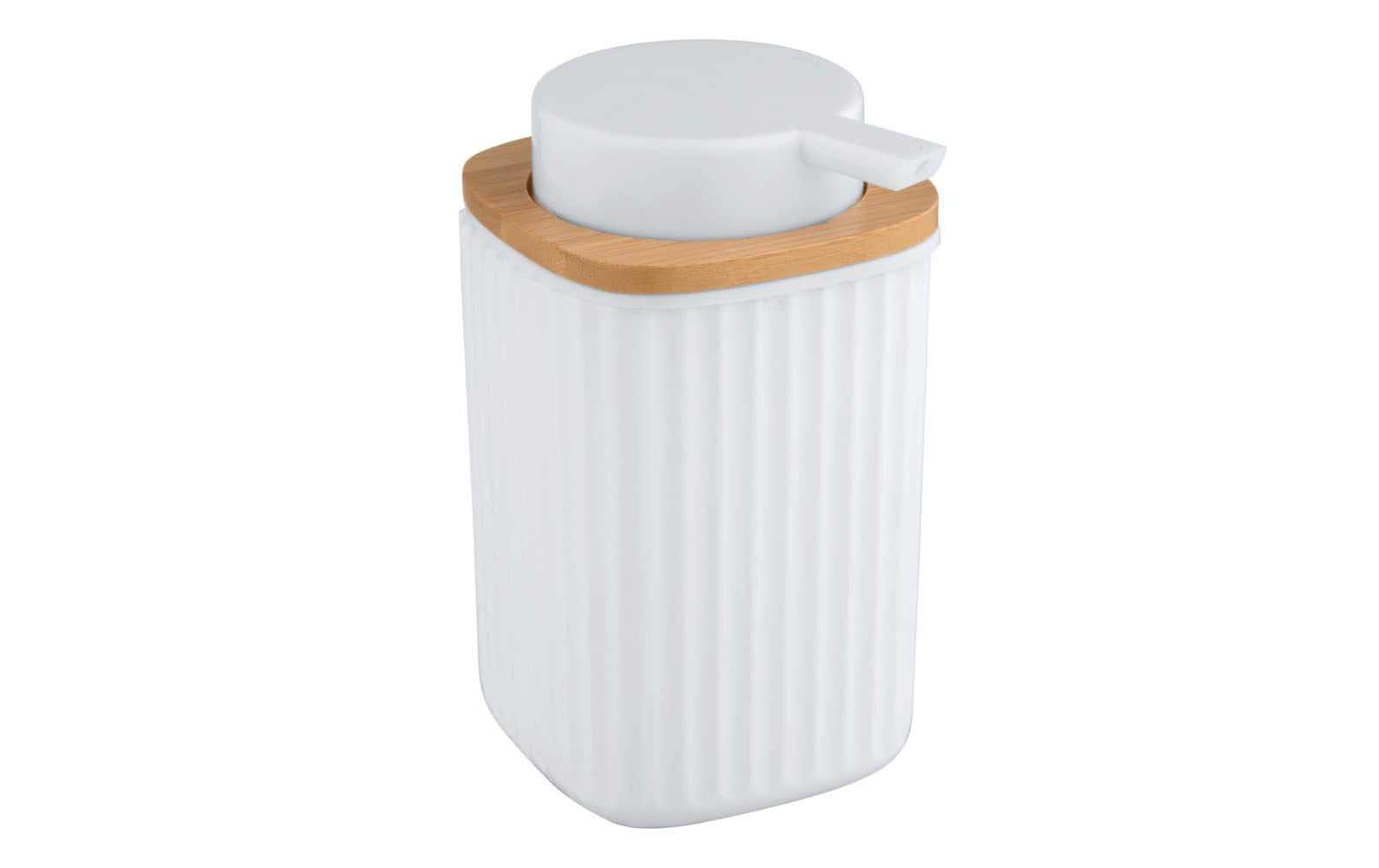 Wenko Rotello Seifenspender – Bambus, Kunststoff, Weiss – 250 ml