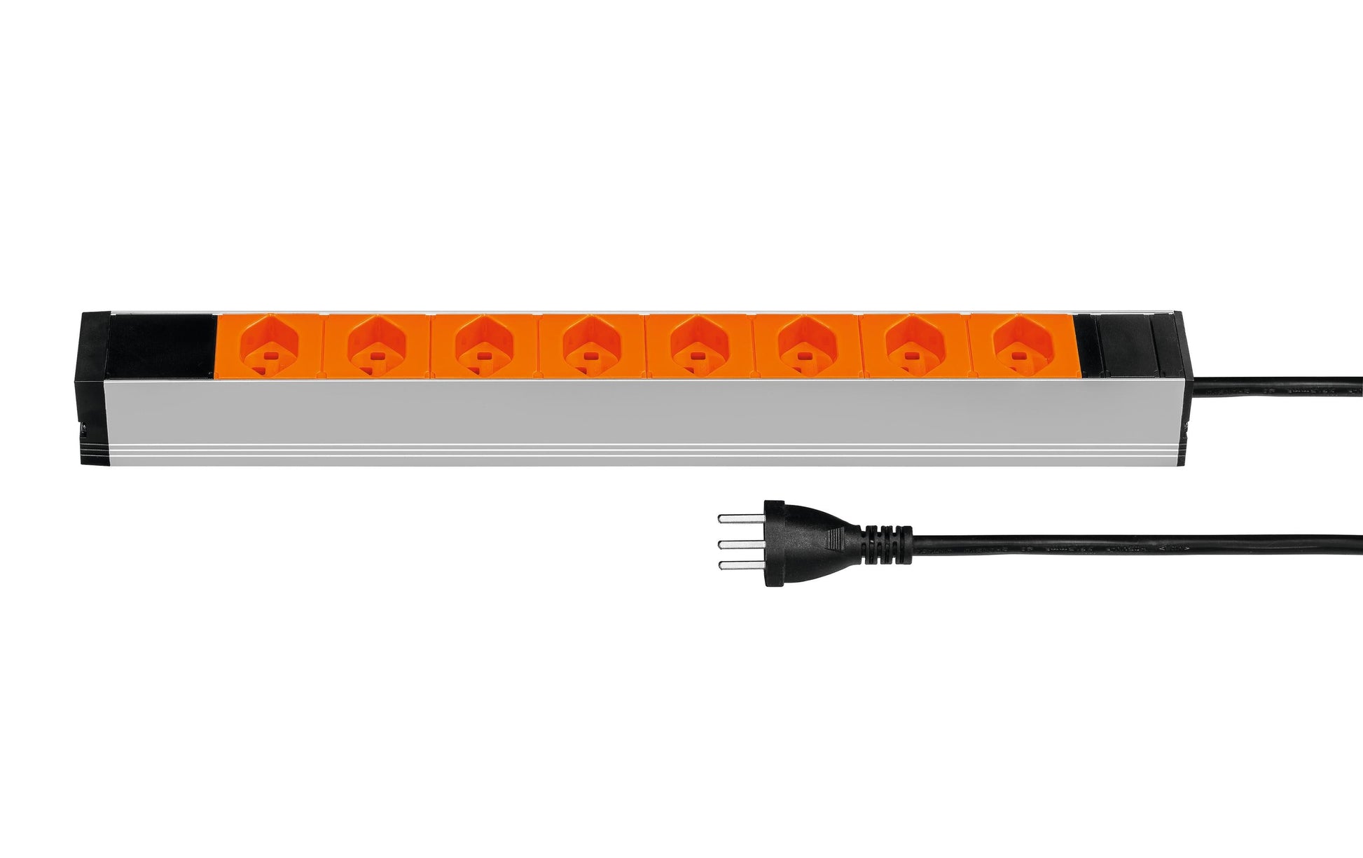 Steffen Steckdosenleiste 19" (1U), 8× T23 (Typ J), 3,0 m, Stecker CH Typ J, 16 A, IP20, Orange