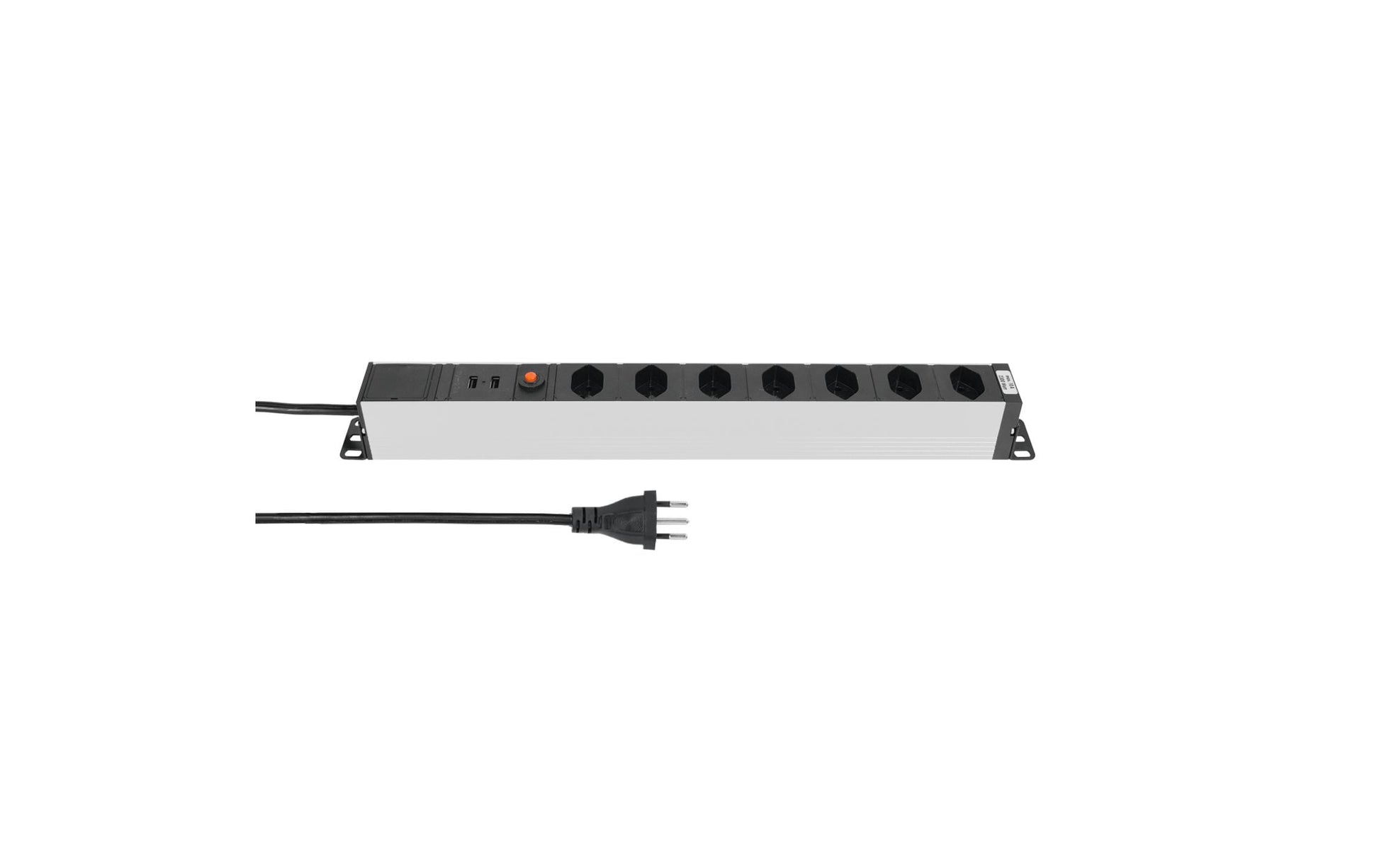 Steffen Steckdosenleiste – 7× T13, 2× USB, 3 m, IP20, schwarz/silber