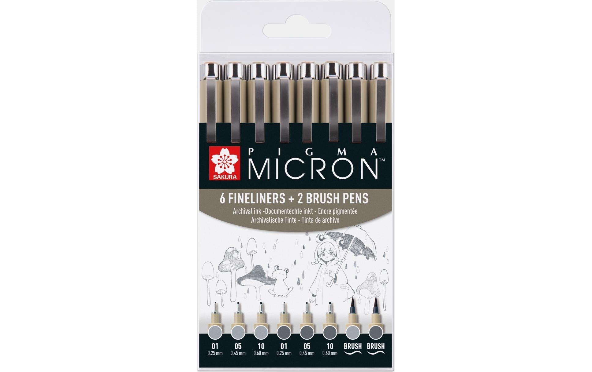 Sakura Pigma Micron Fineliner – 8 Stk., 0,45–0,6 mm, 2 Farben, wasserfest
