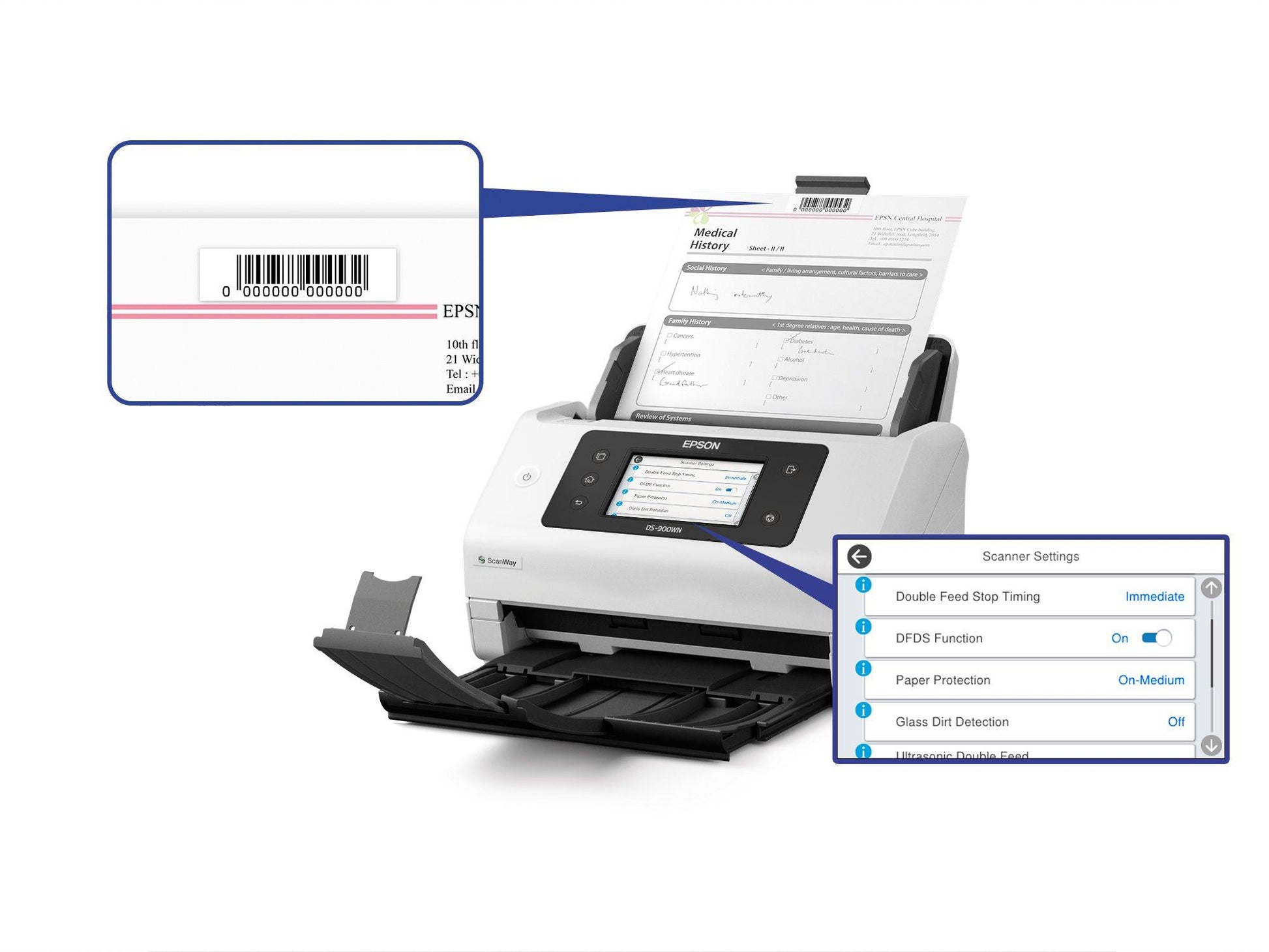 Epson Dokumentenscanner, A4, 70 ppm, ADF 100 Blatt, WLAN, LAN