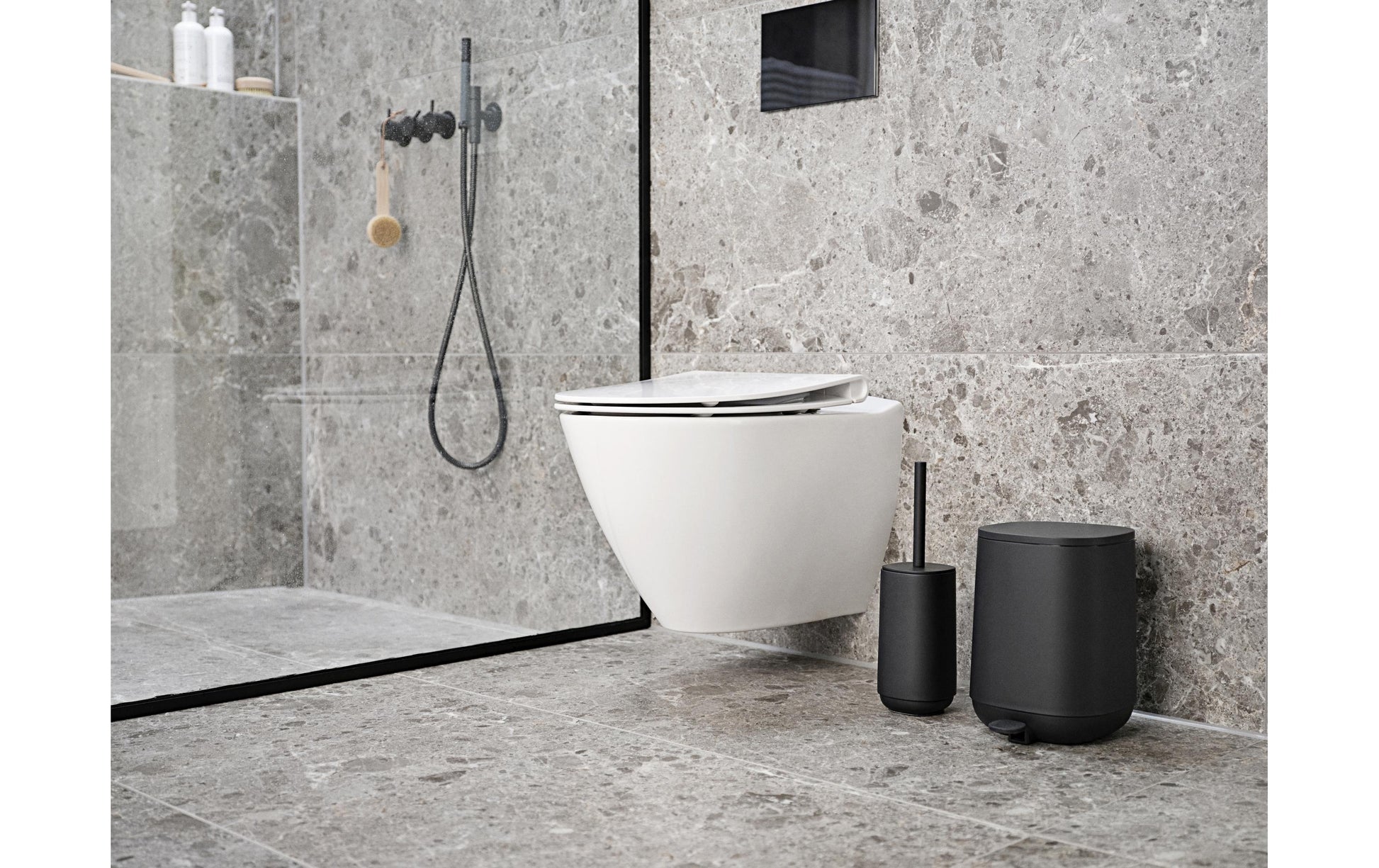 Zone Denmark Tisch-Abfallbehälter – 3 l – mit Deckel – Kunststoff, Schwarz – Ø 208 × H 275 mm