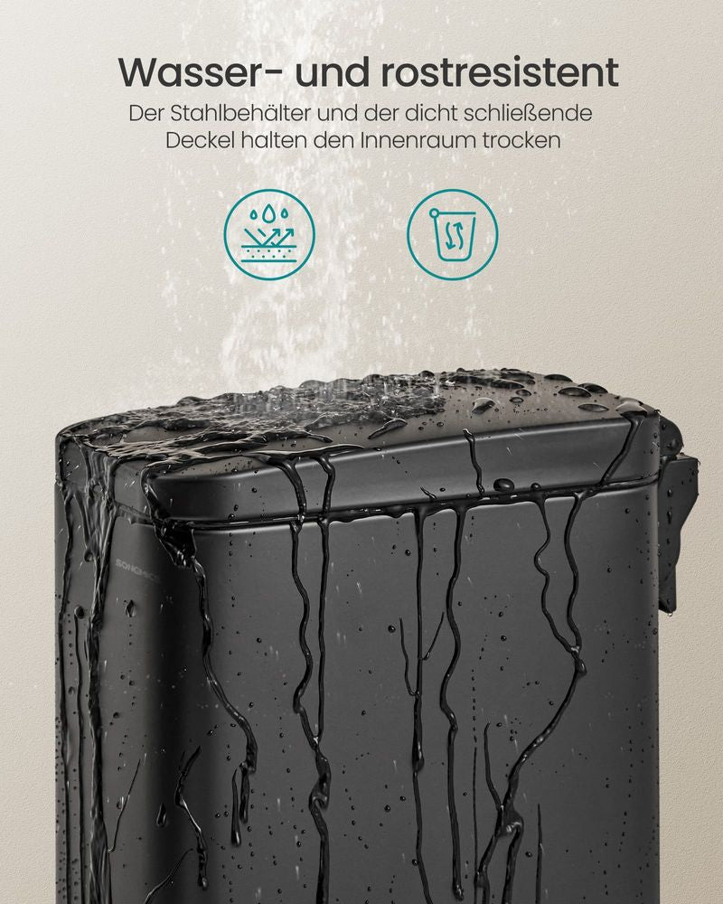 Songmics Tisch-Abfallbehälter – 5 l, mit Deckel, Stahl, schwarz – B × H × T 144 × 290 × 299 mm
