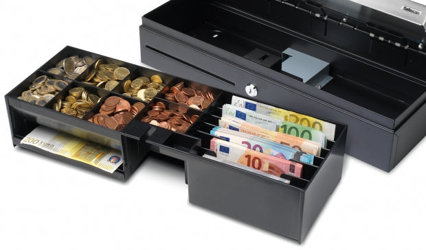 Safescan SD-4617 – Kassenschublade, 6 Scheine/8 Münzen, RJ-12, 460 × 170 × 100 mm, Schwarz/Silber