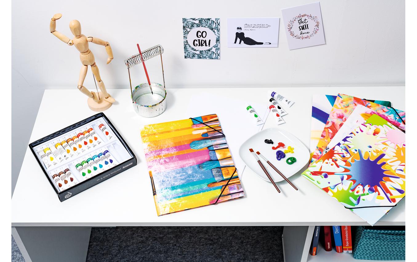 HERMA Eckspannermappe Pinsel A3 – Karton, Mehrfarbig, Innenklappen