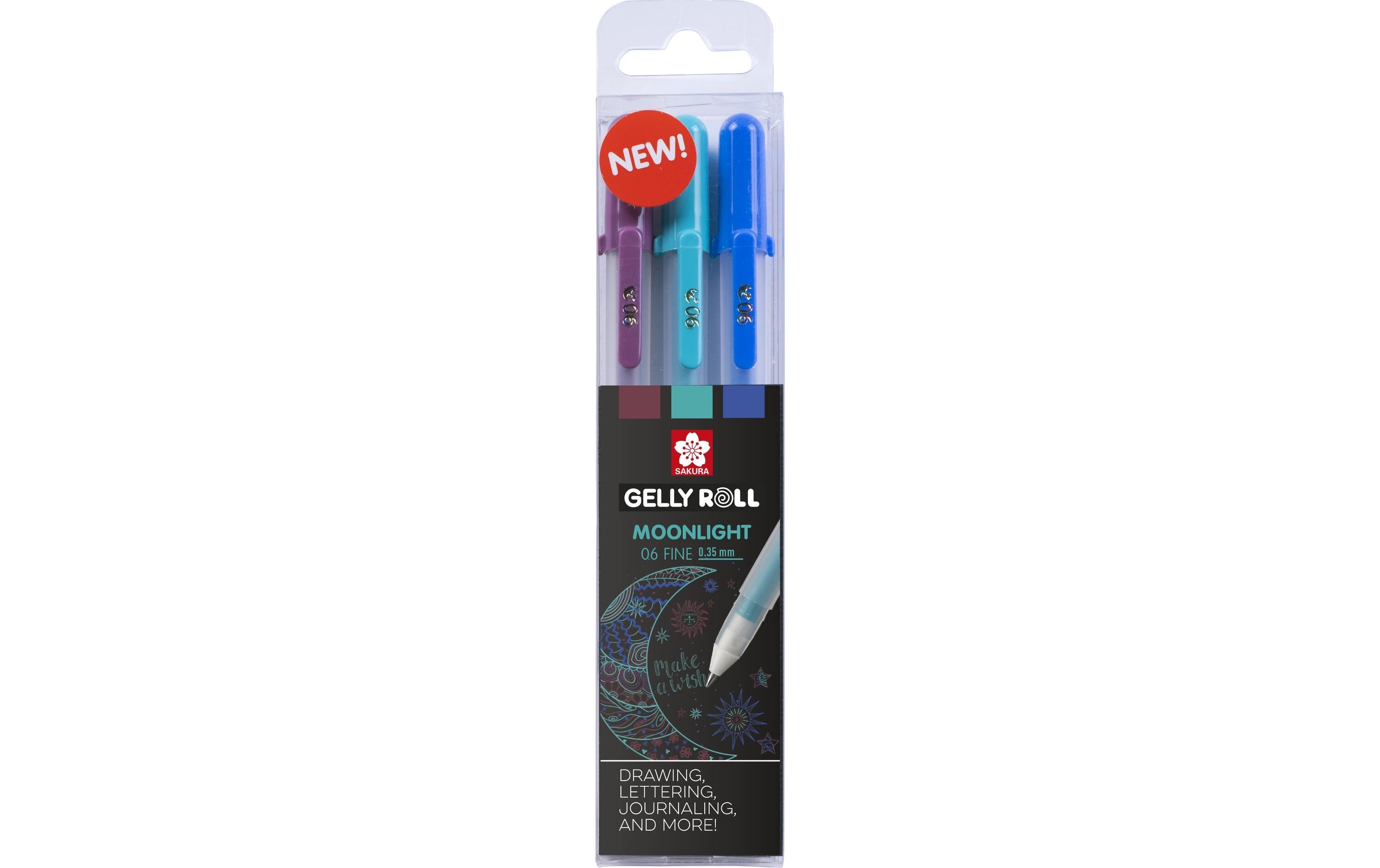 Sakura Gelly Roll Moonlight 06 Galaxy Gelschreiber – Farben sortiert, Strich 0,35 mm, wasserbasiert, 3er-Set