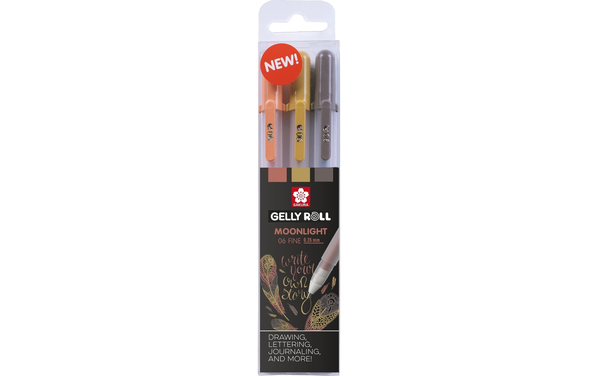 Sakura Gelly Roll Moonlight 06 Gelschreiber – Farben sortiert, Strich 0,35 mm, wasserbasiert, 3er-Set