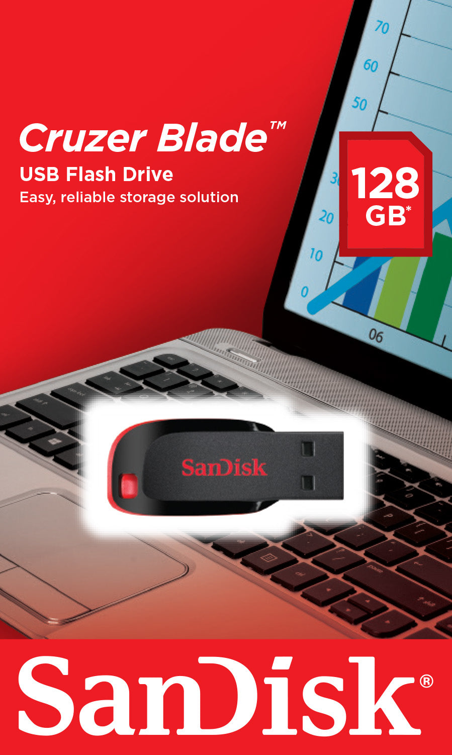 SanDisk Cruzer Blade USB-Stick – 128 GB, USB 2.0, Blister