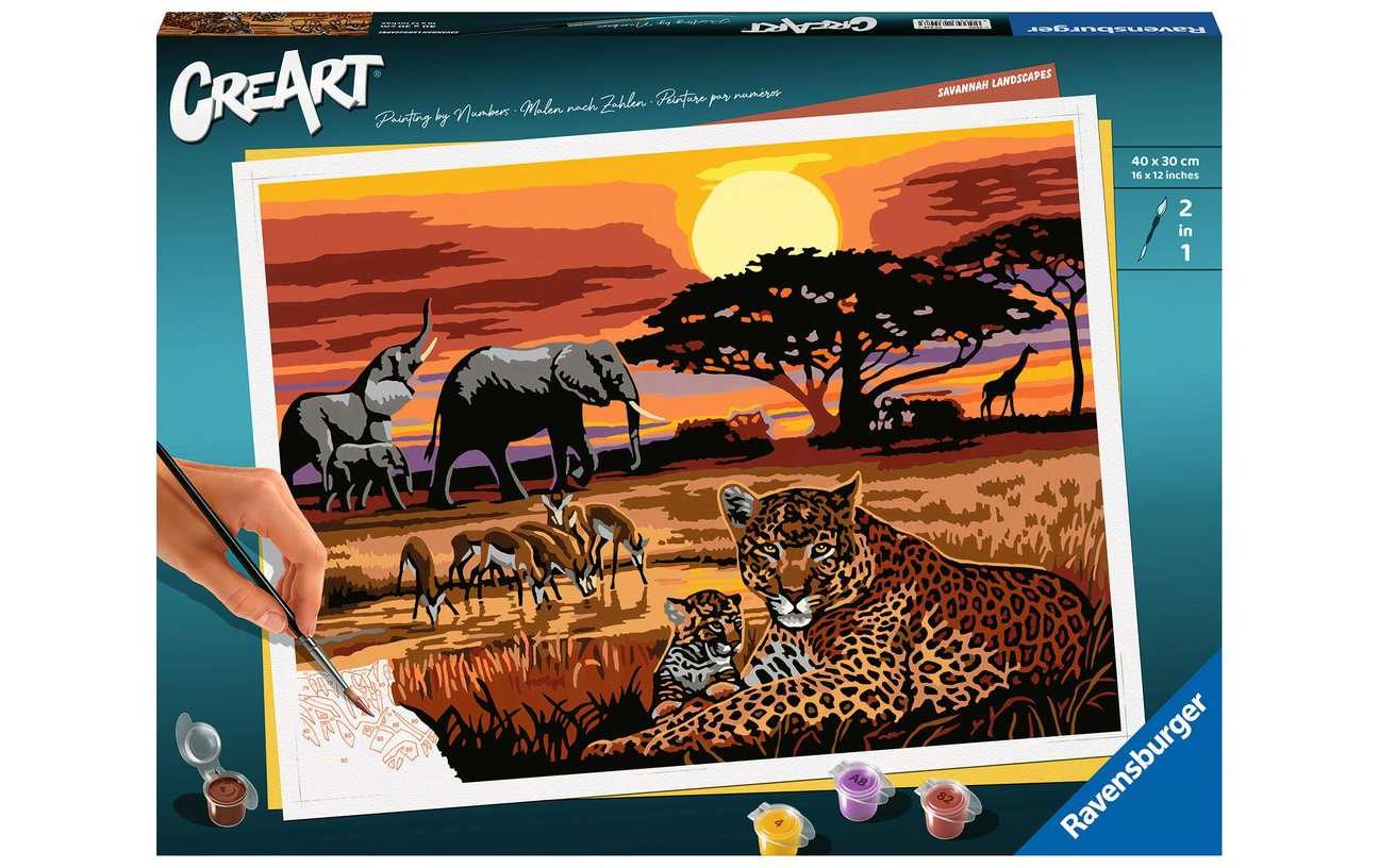 Ravensburger Serie B – Malen-nach-Zahlen-Set – Savannah Landscapes – 40 × 30 cm – ab 14 Jahren