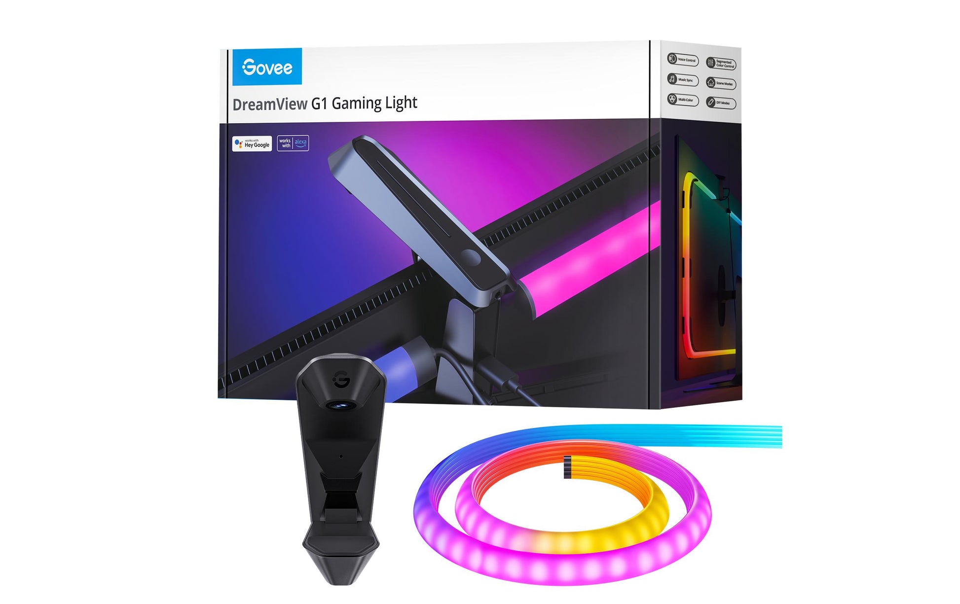 Govee Gaming-Licht DreamView G1 Pro – Starterset, 300 lm, 24 W, RGBIC, WLAN, für PC 24–29", schwarz