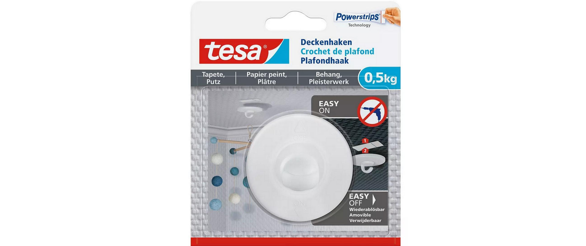 Tesa Haken (Deckenhaken) 3 Stück – Polystyrol – Weiss