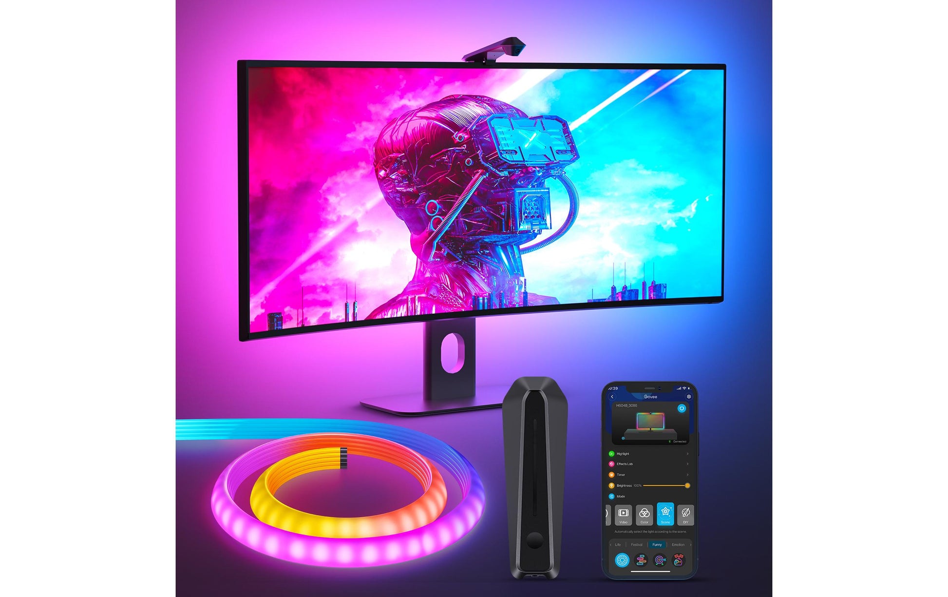 Govee Gaming-Licht DreamView G1 Pro – Starterset, 300 lm, 24 W, RGBIC, WLAN, für PC 24–29", schwarz