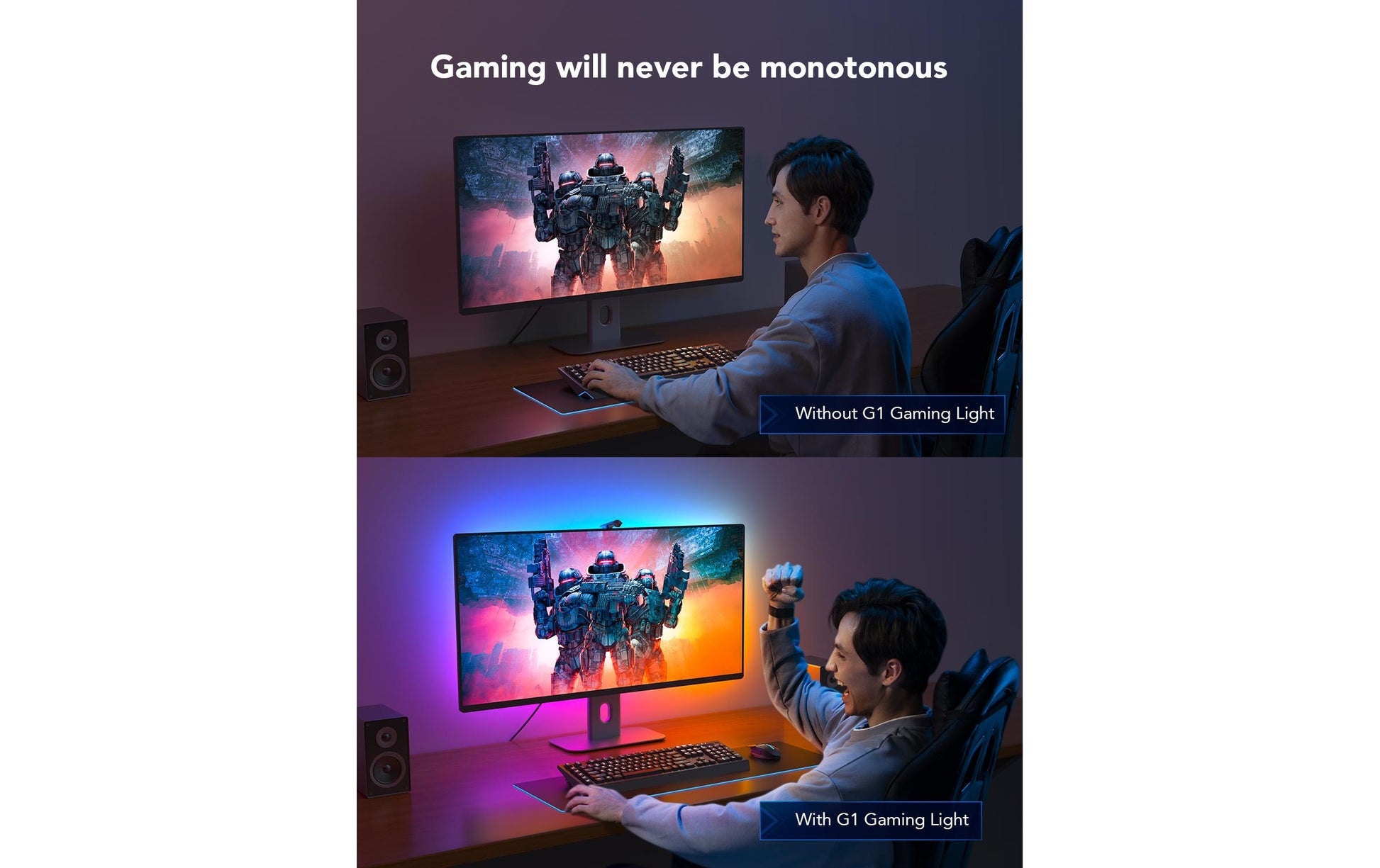 Govee Gaming-Licht DreamView G1 Pro – Starterset, 300 lm, 24 W, RGBIC, WLAN, für PC 24–29", schwarz