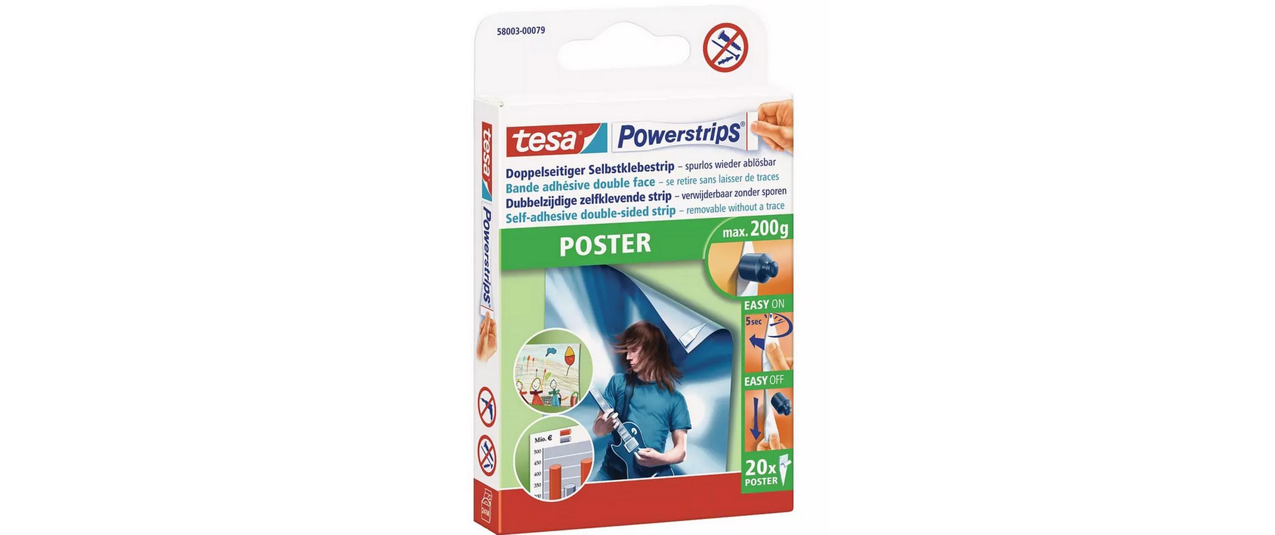 TESA Powerstrips Klebestreifen – weiss, doppelseitig, 60 Stück