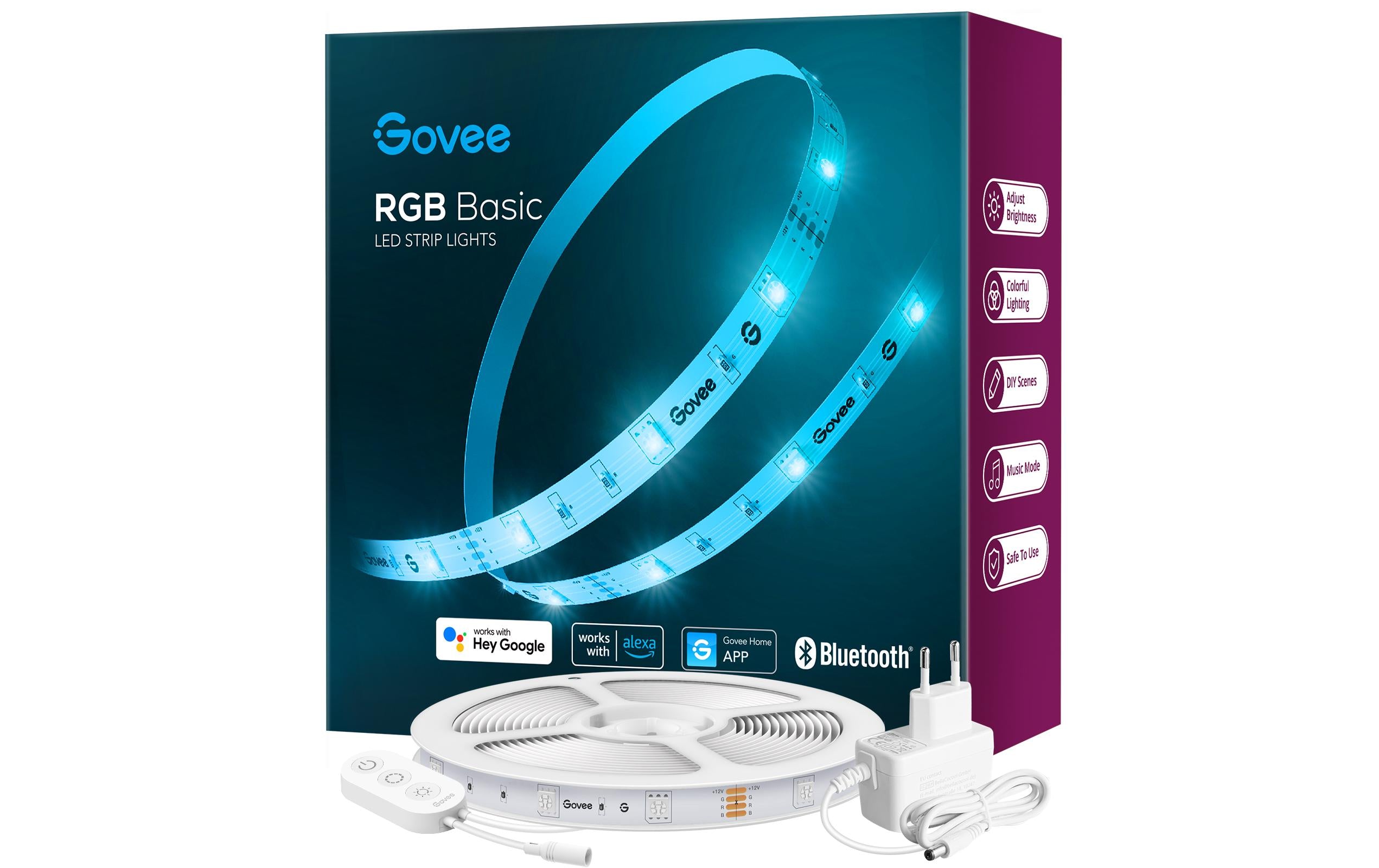 Govee LED-Strip – 5 m, 53 lm, 12 W, RGB, BT, für Alexa, weiss