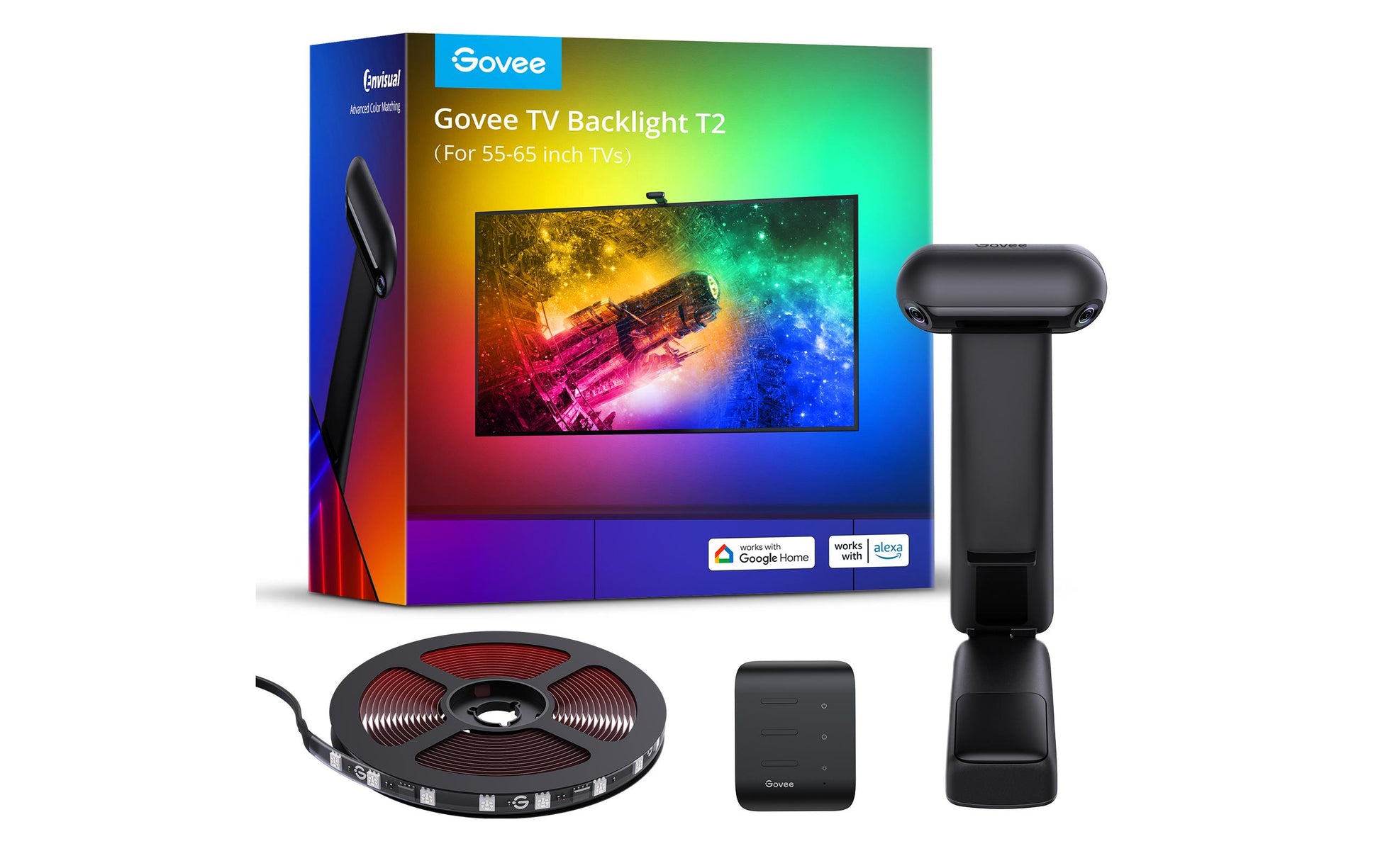 Govee Envisual T2 – Intelligenter Leuchtstreifen, WLAN, Bluetooth, 3,6 m, RGBIC, für 55" Displays