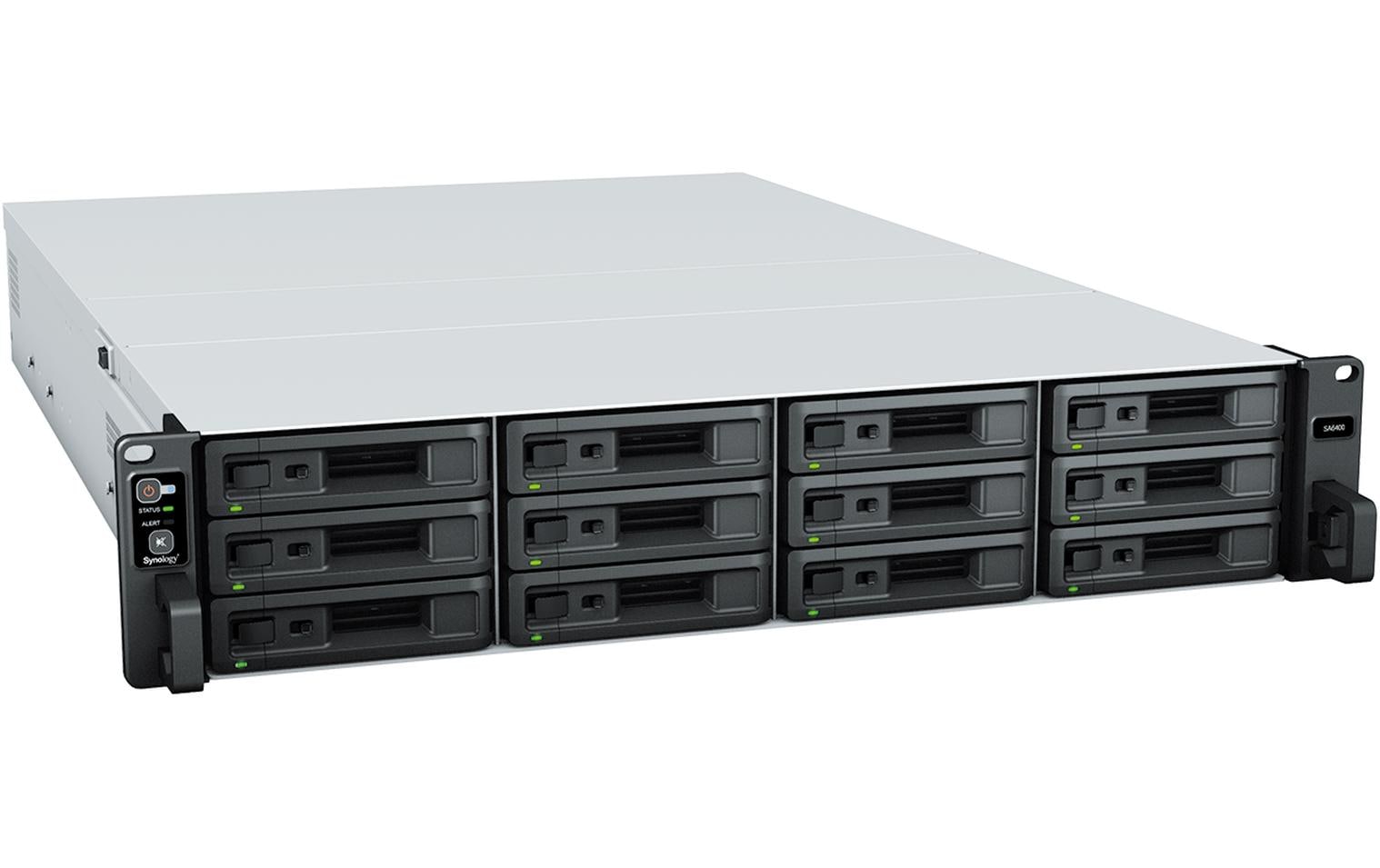 Synology SA6400 – 12-Bay Rack 2U NAS – AMD EPYC 7272, 32 GB RAM, 10GbE, DSM, redundantes Netzteil