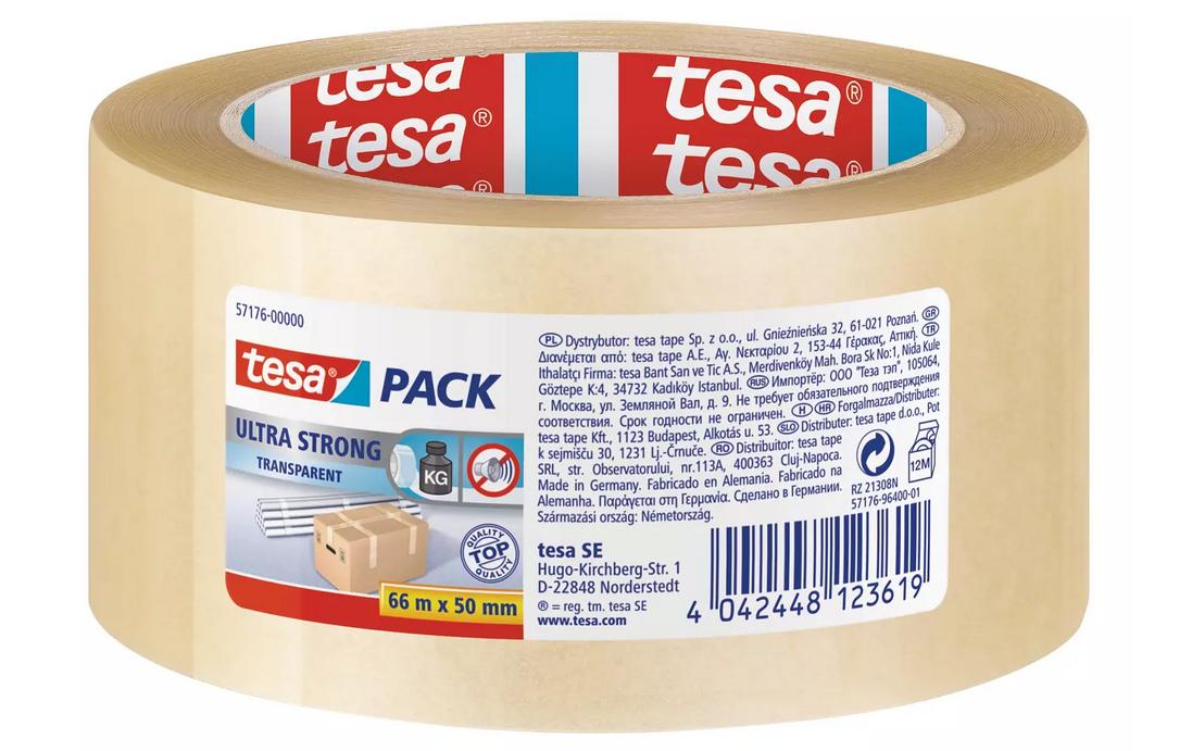 TESA Verpackungsklebeband, PVC, transparent, extra stark – 50 mm × 66 m – 6 Stück