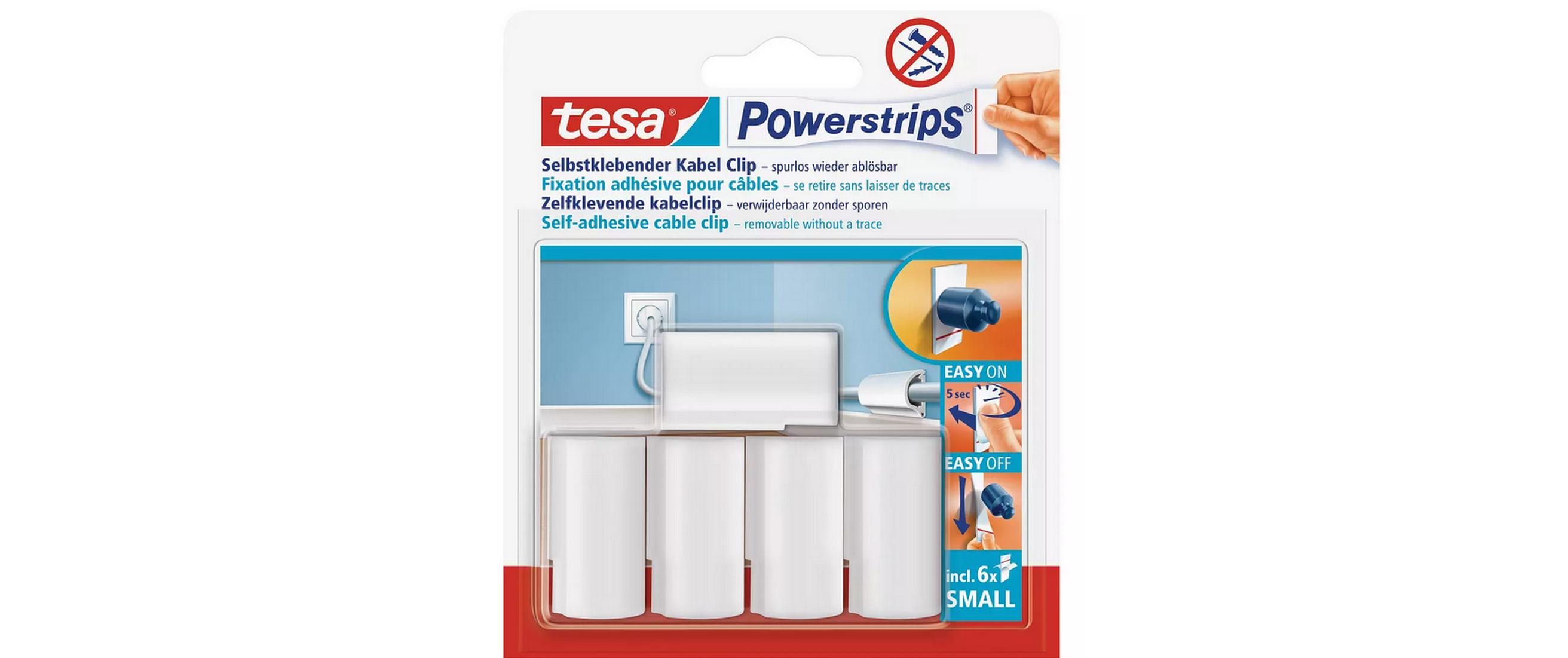 TESA Kabel-Clip – Befestigungsclip, Polystyrol (PS), Weiss, 15 Stück