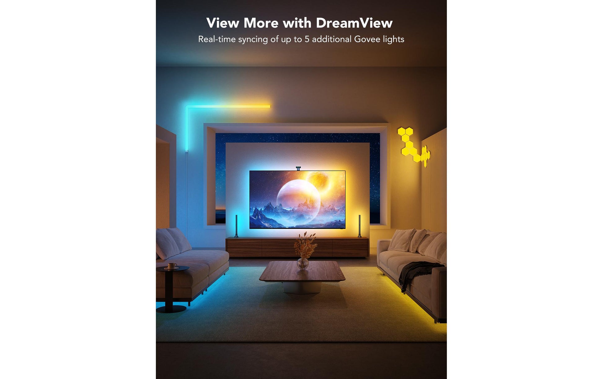 Govee Envisual TV Backlight T2 – LED-Wandumrandung, 5 m, RGBIC, Bluetooth, für 75" Displays