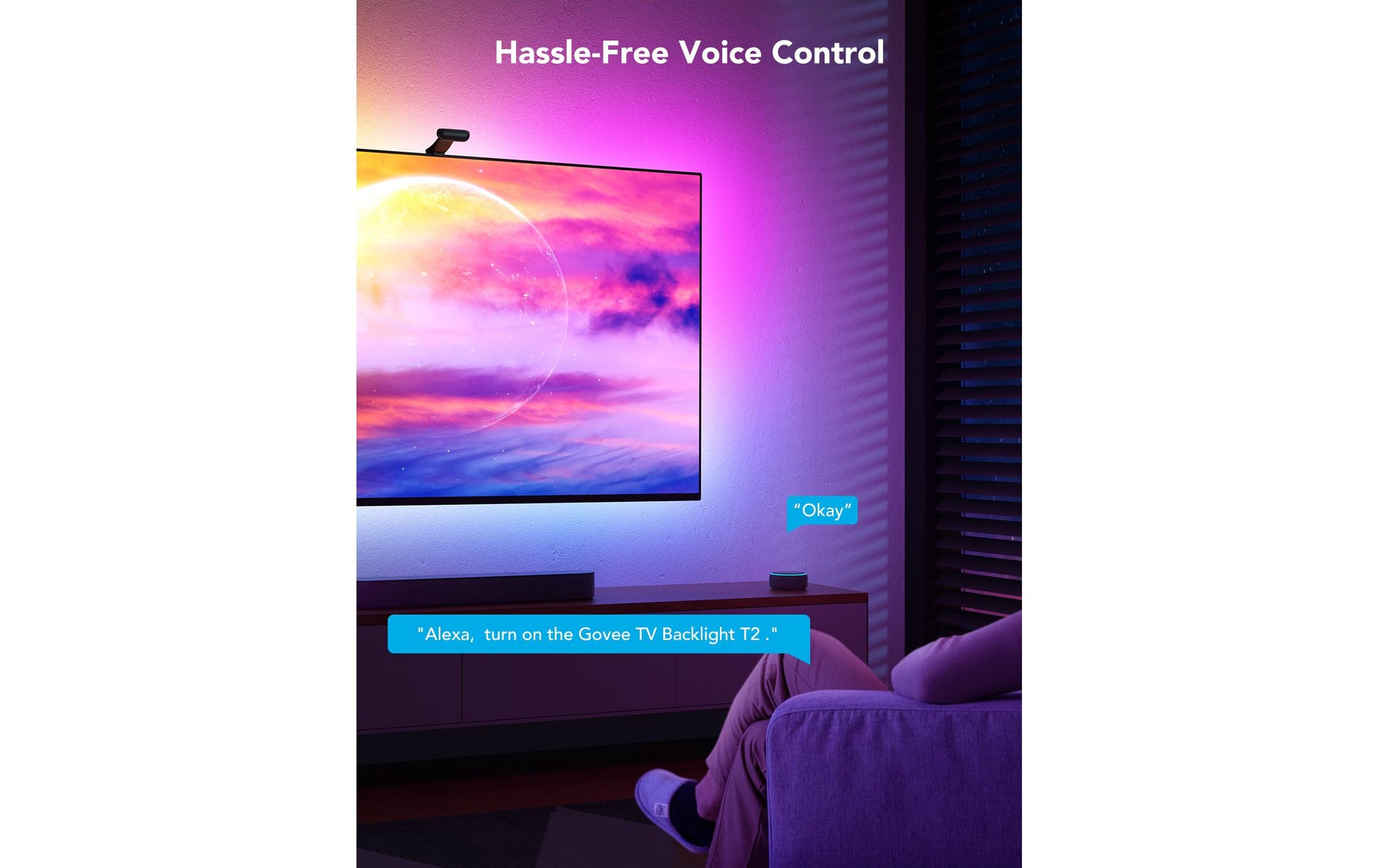 Govee Envisual TV Backlight T2 – LED-Wandumrandung, 5 m, RGBIC, Bluetooth, für 75" Displays