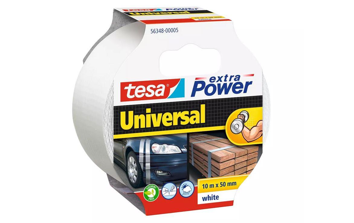 TESA Gewebeband/Gaffa – 50 mm × 10 m, weiss, Polyethylen, extra stark, 3 Stück